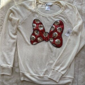 Cream Sweatshirt with Red Sequin Bow